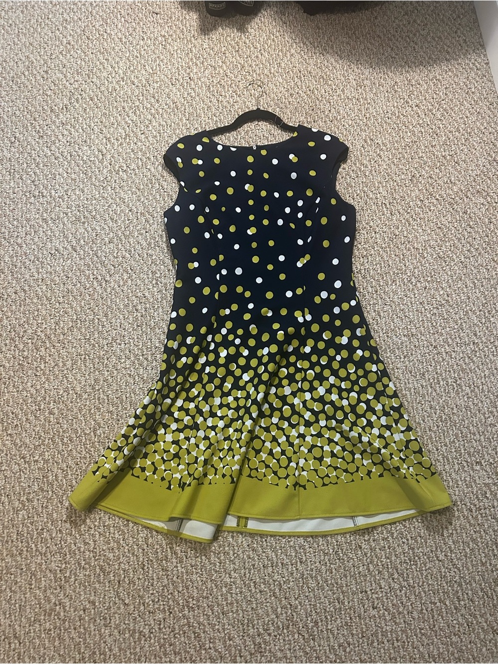 Navy & Chartreuse Polka Dot Fit-and-Flare Dress